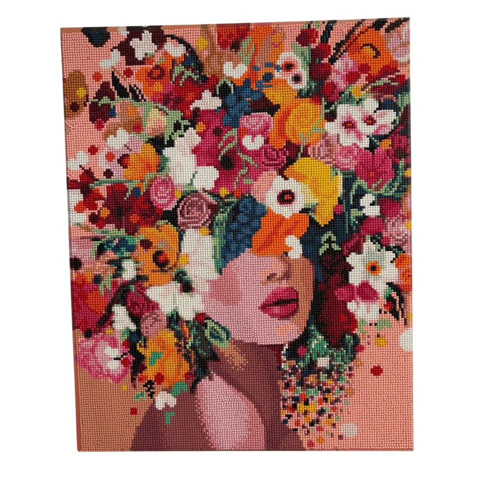 Hobby Lobby Diamond Art Finished Floral Woman Portrait Wall Decor 16x20 Glamour